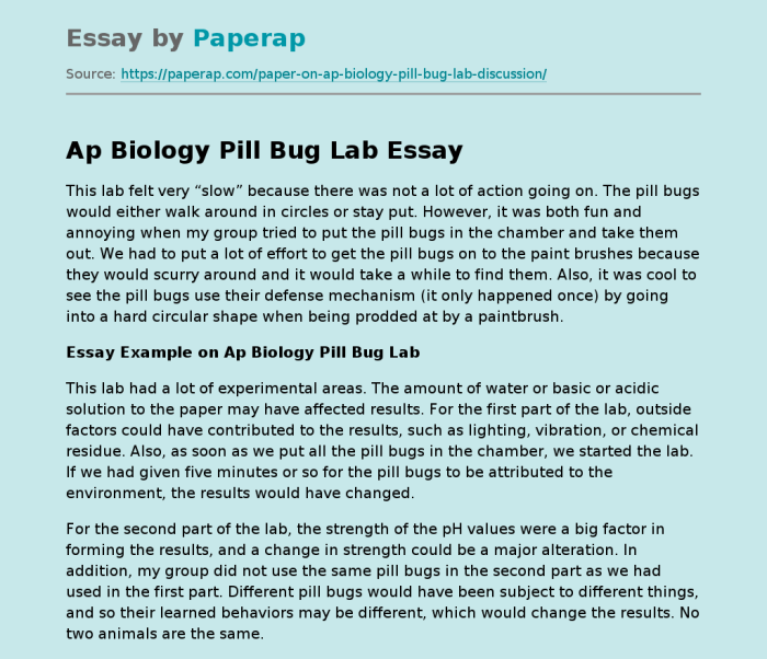 Ap biology pill bug lab