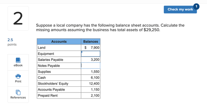 Suppose a local company has the following balance sheet accounts