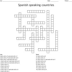 Spanish speaking countries crossword puzzle answer key